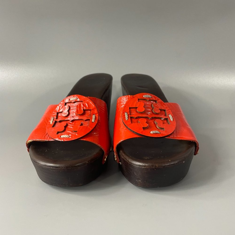 Tory Burch Platform Slides Orange Patent Leather Top, Size 8 M - Picture 3 of 12